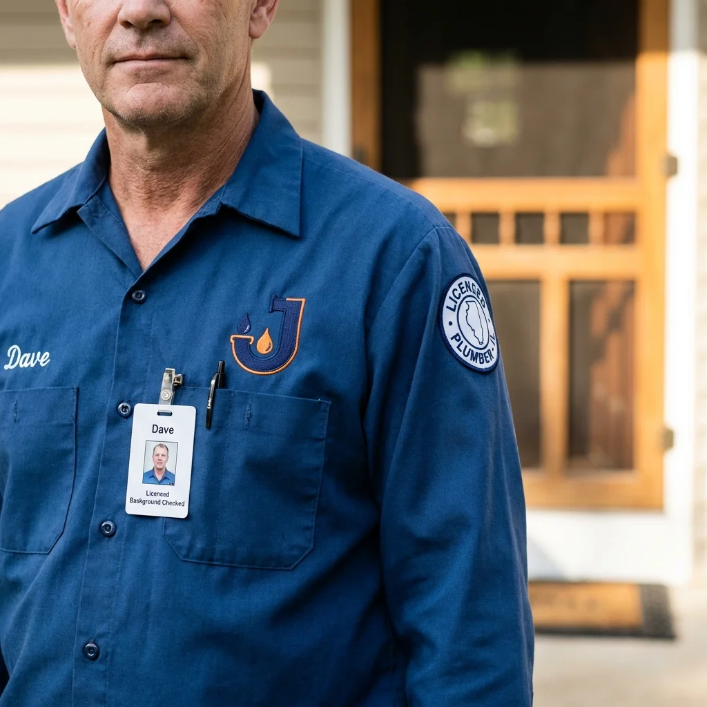 Licensed plumber showing ID badge in Waynesville, OH