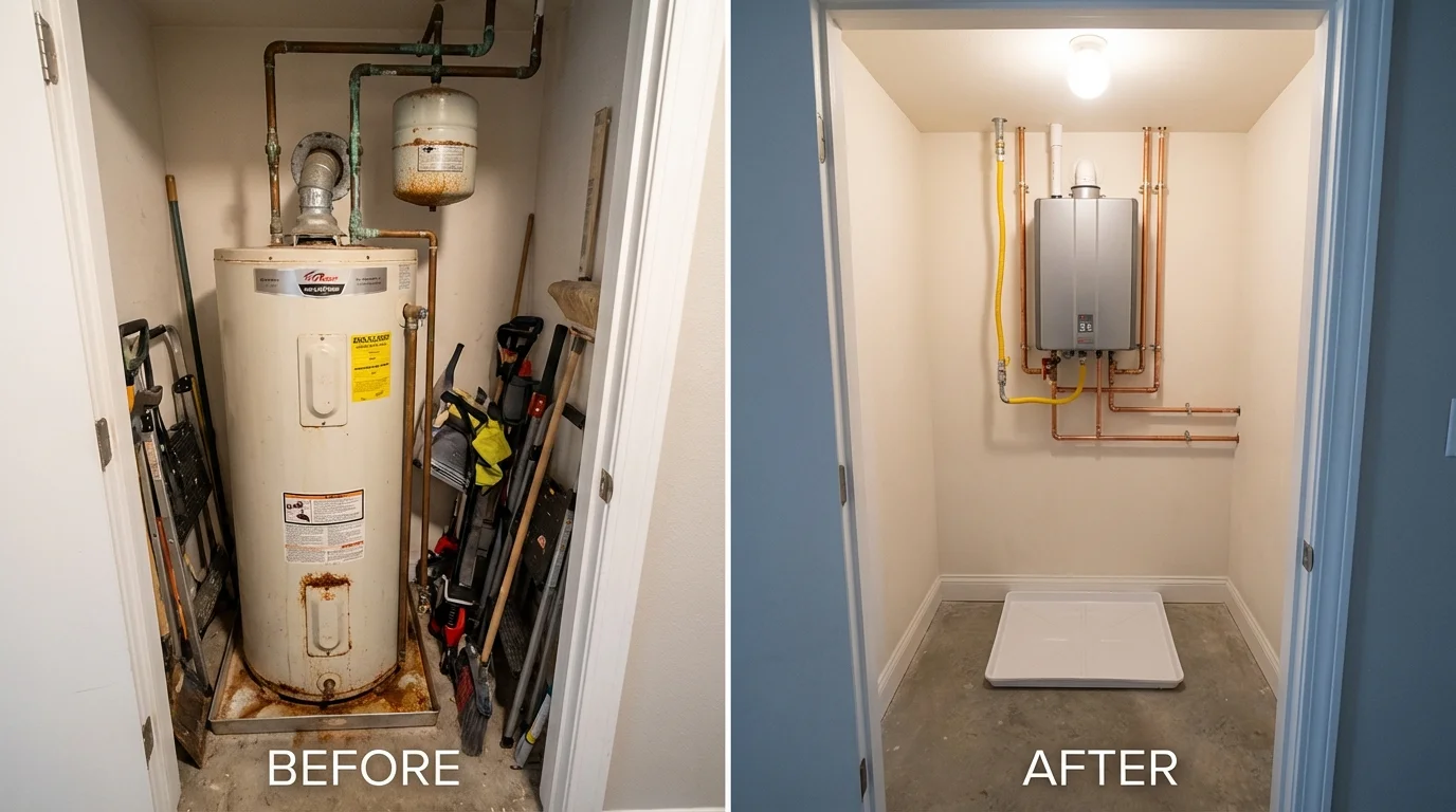 Tank water heater versus wall-mounted tankless unit comparison for Waynesville, OH homeowners