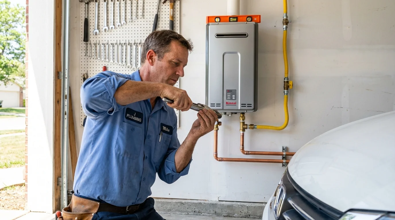 Tankless water heater installation by a Johns Plumbing LLC plumber in Waynesville